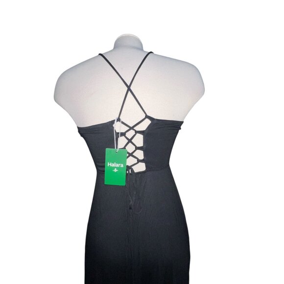 Halara Ribbed Cowl Neck Backless Crisscross Lace Up Split Midi Party Dress Sz Sm - Picture 14 of 14